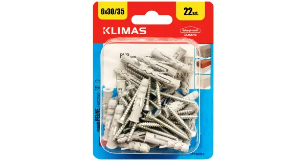 KOŁKI ROZPOROWE 6x30 Z WKRĘTEM 3,5x35 STOŻKOWE PZ2 BLISTER 22szt KLIMAS BKR-063535