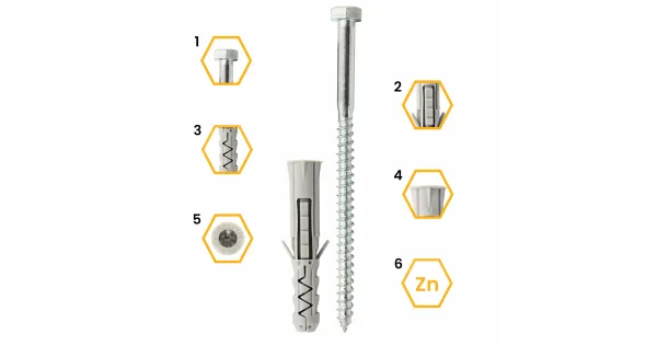 KOŁKI ROZPOROWE Z WKRĘTEM Z ŁBEM SZEŚCIOKĄTNYM 12x120 BLISTER 3szt KLIMAS BK-12120