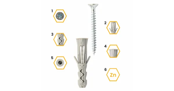 KOŁKI ROZPOROWE 8x50 Z WKRĘTEM 5x60 STOŻKOWE PZ2 BLISTER 8szt KLIMAS BKR-085060