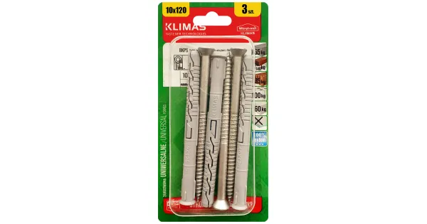 KOŁKI ROZPOROWE RAMOWE 10x120 STOŻKOWE TORX BLISTER 3szt KLIMAS BKPS-10115