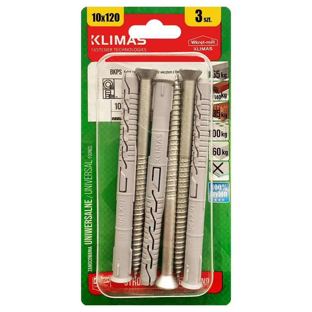 KOŁKI ROZPOROWE RAMOWE 10x120 STOŻKOWE TORX BLISTER 3szt KLIMAS BKPS-10115