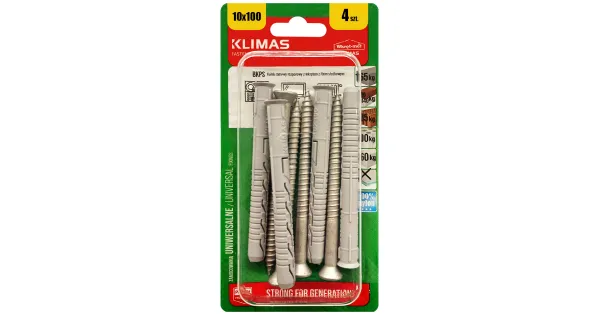 KOŁKI ROZPOROWE RAMOWE 10x100 STOŻKOWE TORX BLISTER 4szt KLIMAS BKPS-10100