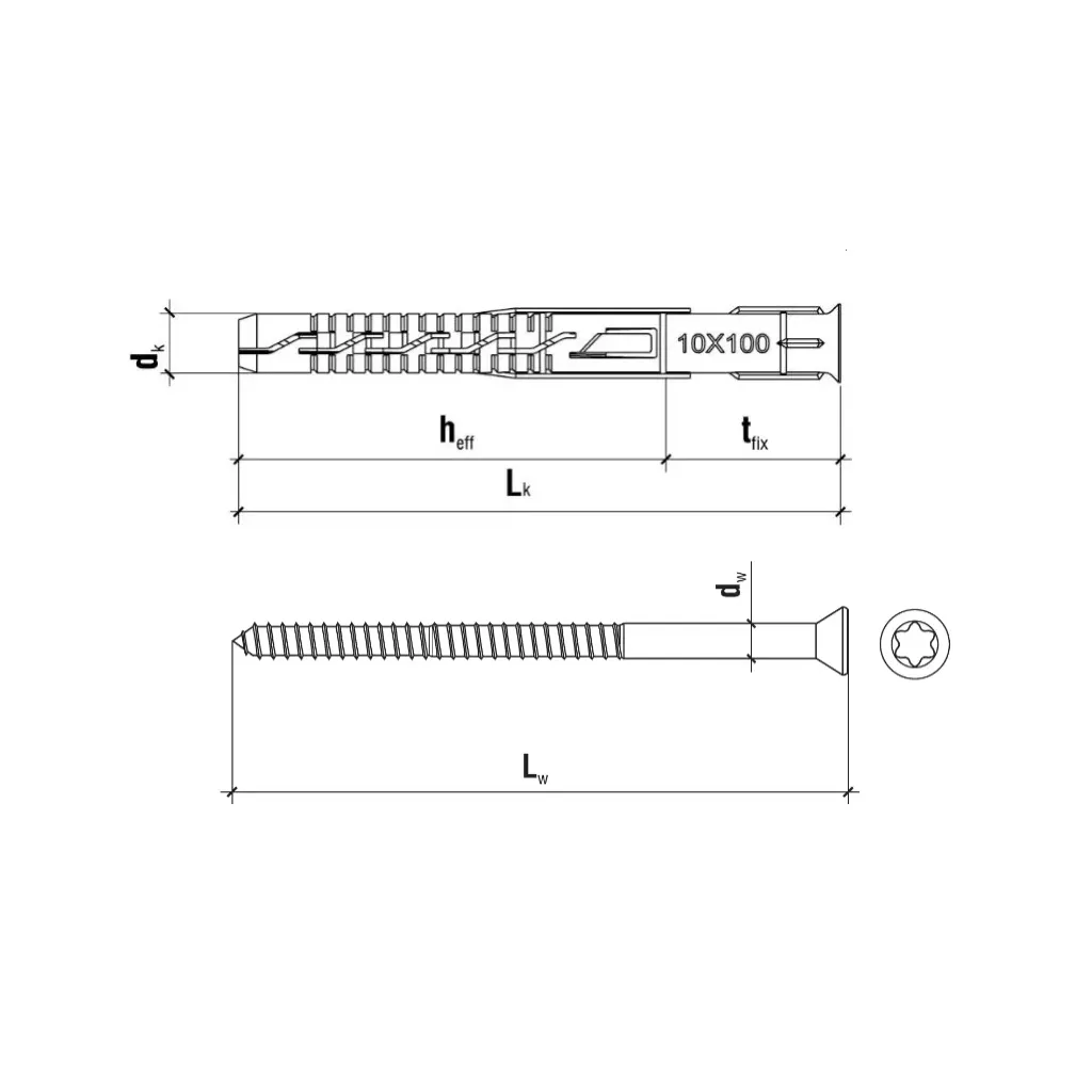 KOŁKI ROZPOROWE RAMOWE 10x100 STOŻKOWE TORX BLISTER 4szt KLIMAS BKPS-10100