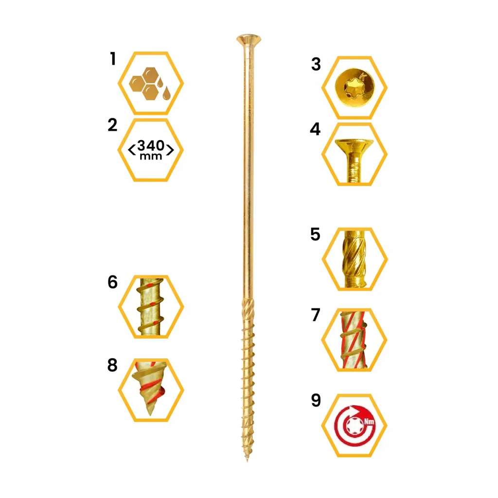WKRĘTY CIESIELSKIE DO DREWNA 10x240 STOŻKOWE TORX 25 szt KLIMAS WKCS-10240