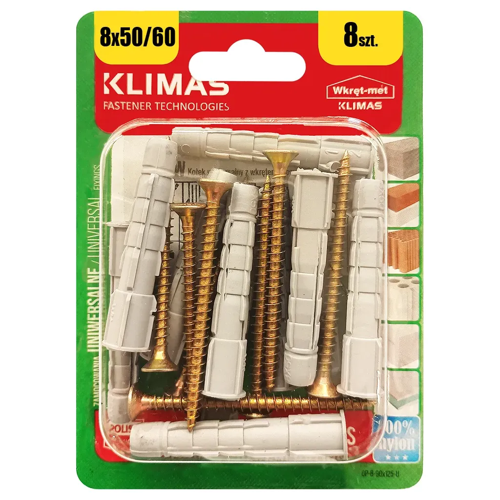 KOŁKI UNIWERSALNE 6x80 STOŻKOWE PZ2 OCYNK KLIMAS BLISTER 8szt BKW-08060