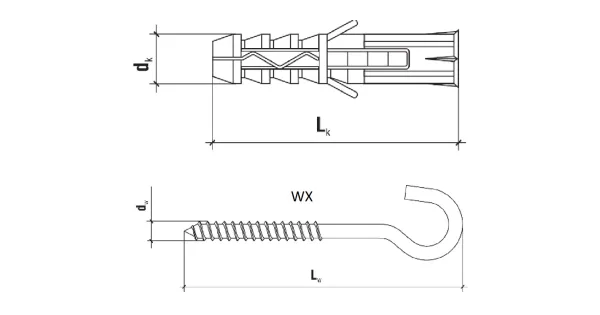 KOŁKI ROZPOROWE Z HAKIEM PÓŁPEŁNYM 6x55 BLISTER 12szt KLIMAS                               BS-06