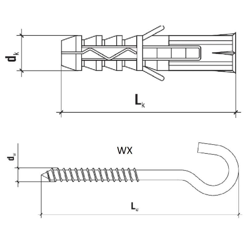 KOŁKI ROZPOROWE Z HAKIEM PÓŁPEŁNYM 6x55 BLISTER 12szt KLIMAS                               BS-06