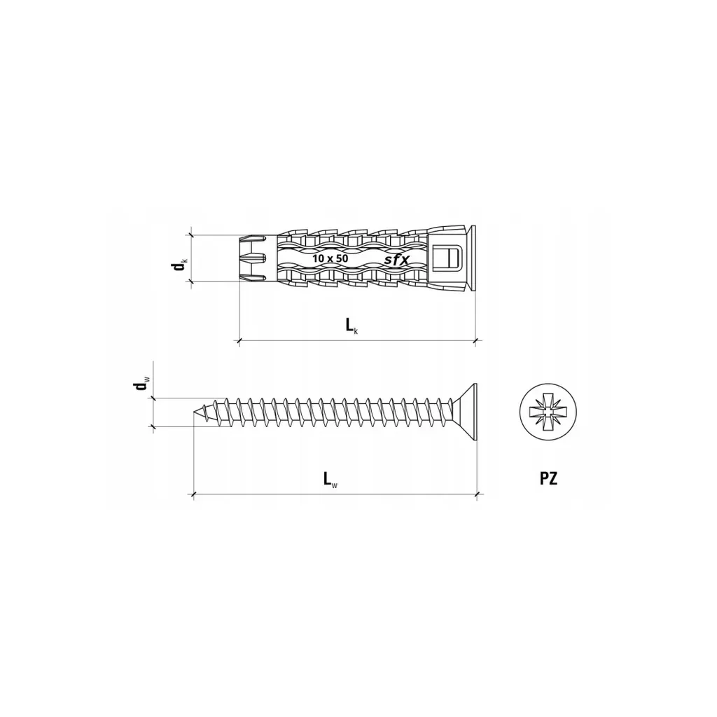 KOŁKI UNIWERSALNE 10x70 Z ŁBEM STOŻKOWYM PZ3 BLISTER 4szt KLIMAS BSFXP-10060070
