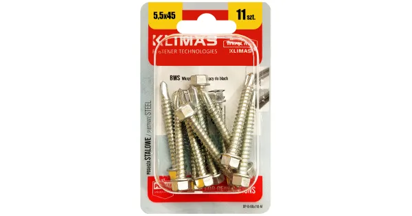 WKRĘTY SAMOWIERCĄCE DO BLACH 5,5x45 Z ŁBEM SZESCIOKĄTNYM BLISTER KLIMAS 11szt BWS-55045