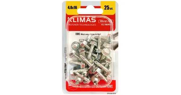 WKRĘTY SAMOWIERCĄCE DO BLACH 4,8x16 Z ŁEB SZESCIOKĄTNY BLISTER KLIMAS 25szt BWS-48016